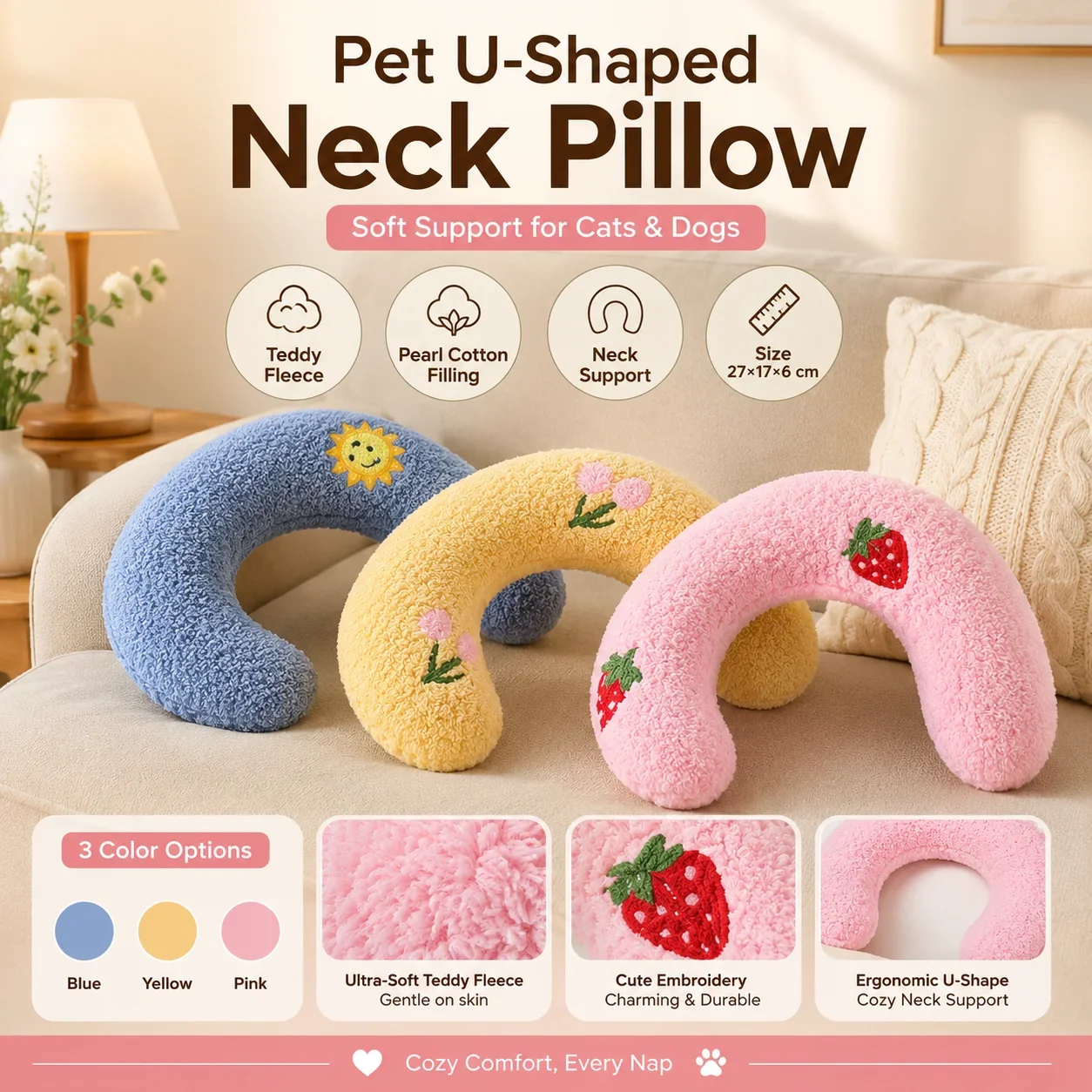Pet U Shaped Neck Pillow, Orthopedic Support Cushion for Dogs Cats 1005012539844935