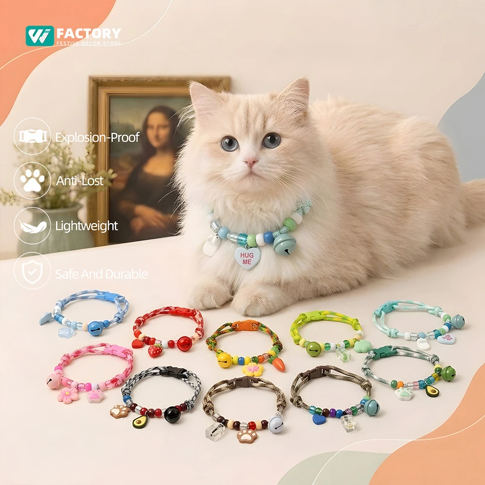Pet Beaded Necklace Accessories Skin-Friendly Braided Rope Collar Dog Cat Adjustable Bells Collar 1005012539940231