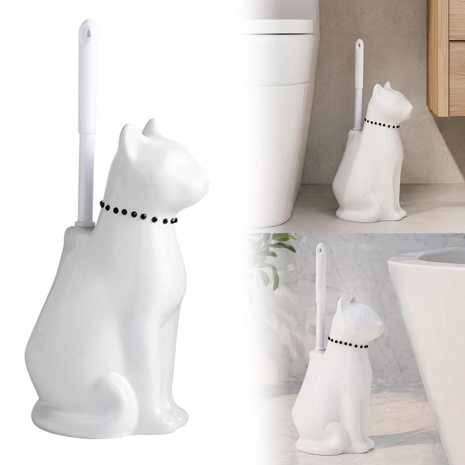 Toilet Bowl Brush with Ceramic Cats Holder Easy-Clean Toilet Brush and Holder Set Handled Scrub 1005012541083433