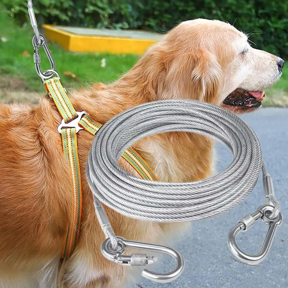 Double-Headed Dog Tie Out Cable Leash with Metal Buckle Anti-Rust Steel Wire Outdoor Training 1005012541577585