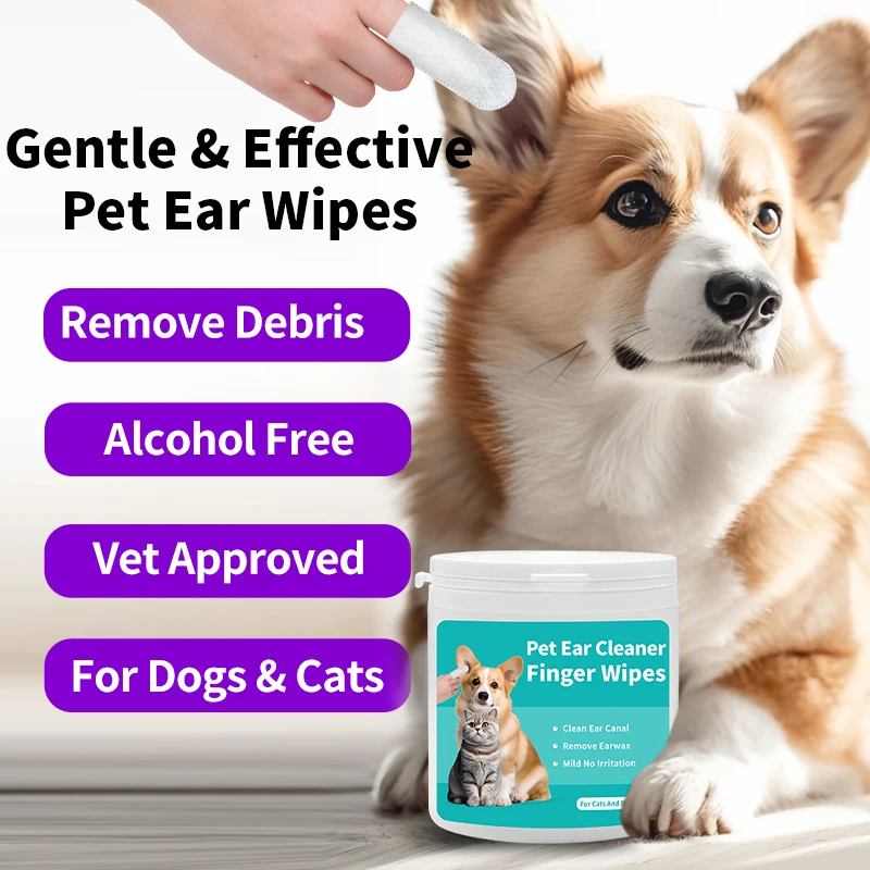 Alcohol Free Pet Ear Cleaner Finger Wipes Anti Mite Ear Wax Remover Pads for Dogs Cats Daily Ear 1005012542175685
