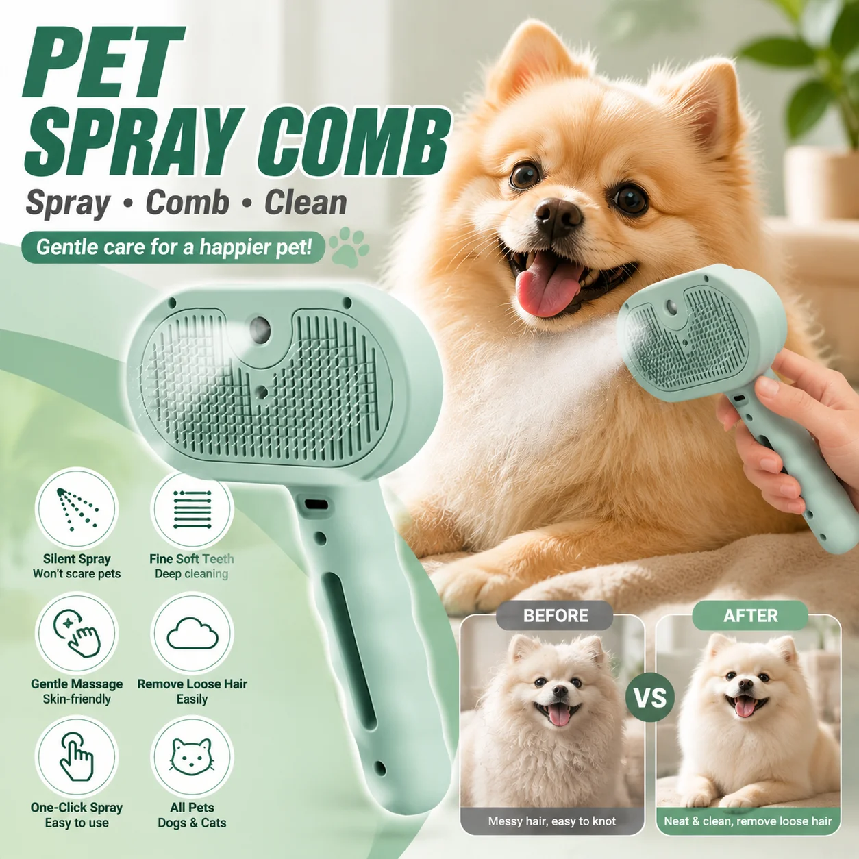 Pet Spray Comb One Button Spray Pet Fur Remover Brush Skin Friendly Silent Grooming Tool for Cat 1005012542355360