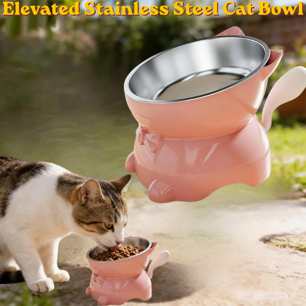 Large Diameter High Foot Cat Bowl Anti-Leak Anti-Knock Anti-Choke Slanted Dish for Cat Kitten Puppy 1005012542625531