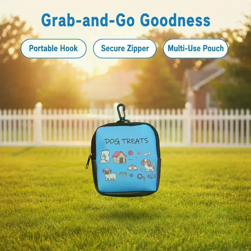 Cute Cartoon Print Dog Treat Pouch with Zipper Closure & Small Keychain 1005012543783315