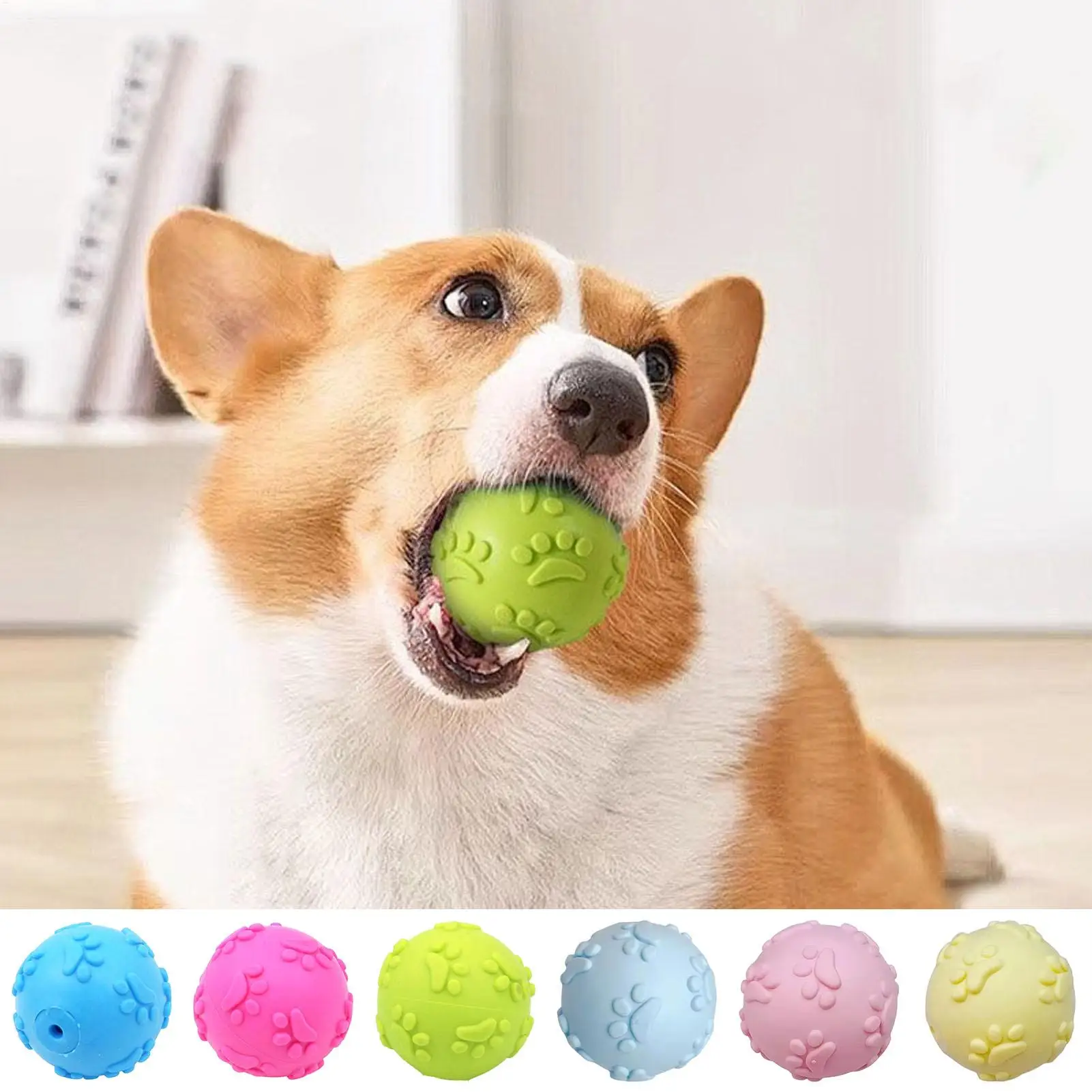 Puppy Chew Ball Pet Teething Training Squeaky Ball Dog Teething Toy for Home Apartment Garden Park 1005012544289096