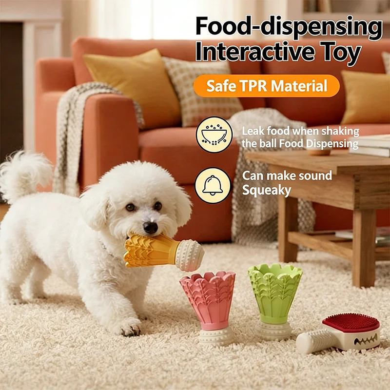 Durable Dog Chew Toy Food Dispensing Teething Toy Badminton Shape Interactive Self Play Toy Boredom 1005012544556564
