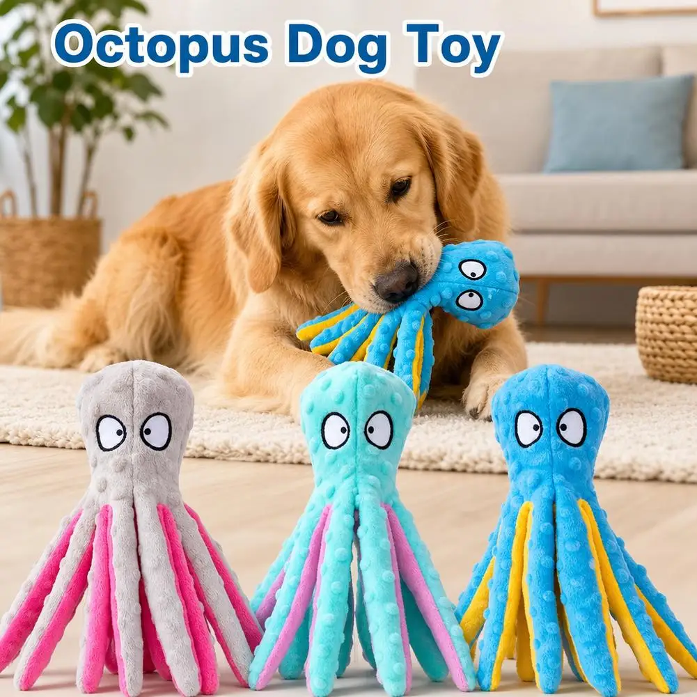 Dog Squeaky Toys Octopus, No Stuffing Crinkle Plush Dog Toys for Puppy Teething 1005012545240546