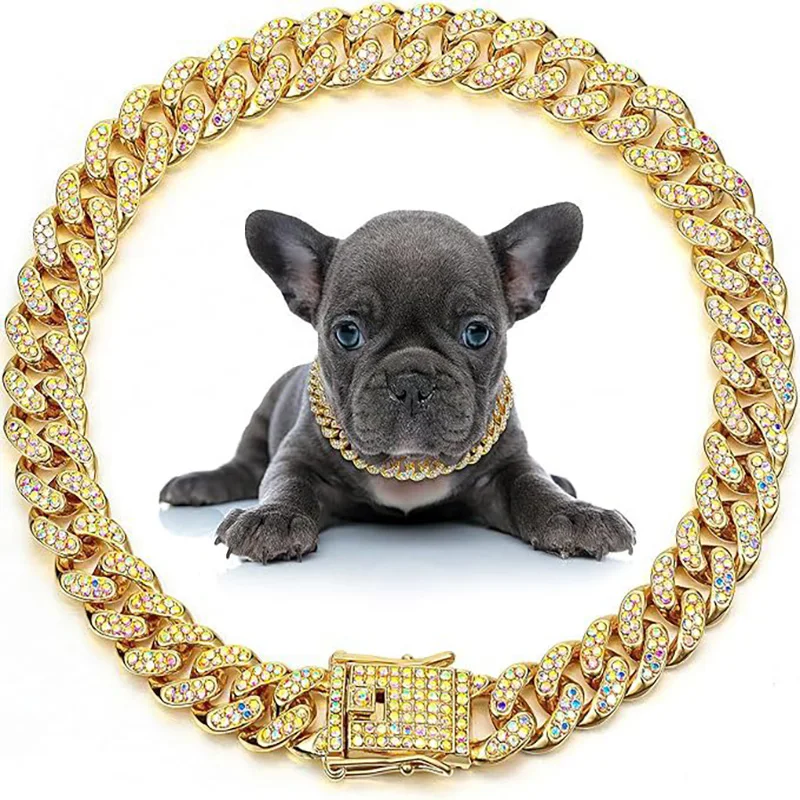 Crystal Artificial Diamond Cuban Collar Dog Leash Metal Chain with Safety Buckle Design for Walking 1005012546240339