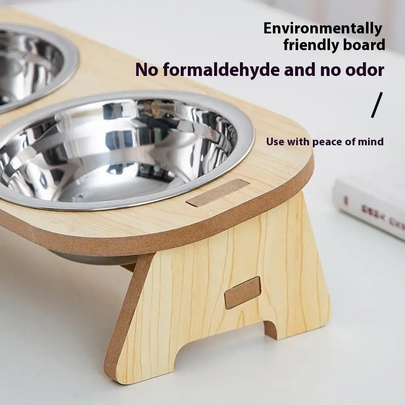 Cat and Dog Feeding Bowls Anti-Tip Bowls Stainless Steel Pet Bowls with Wooden Supports Neck 1005012547198664