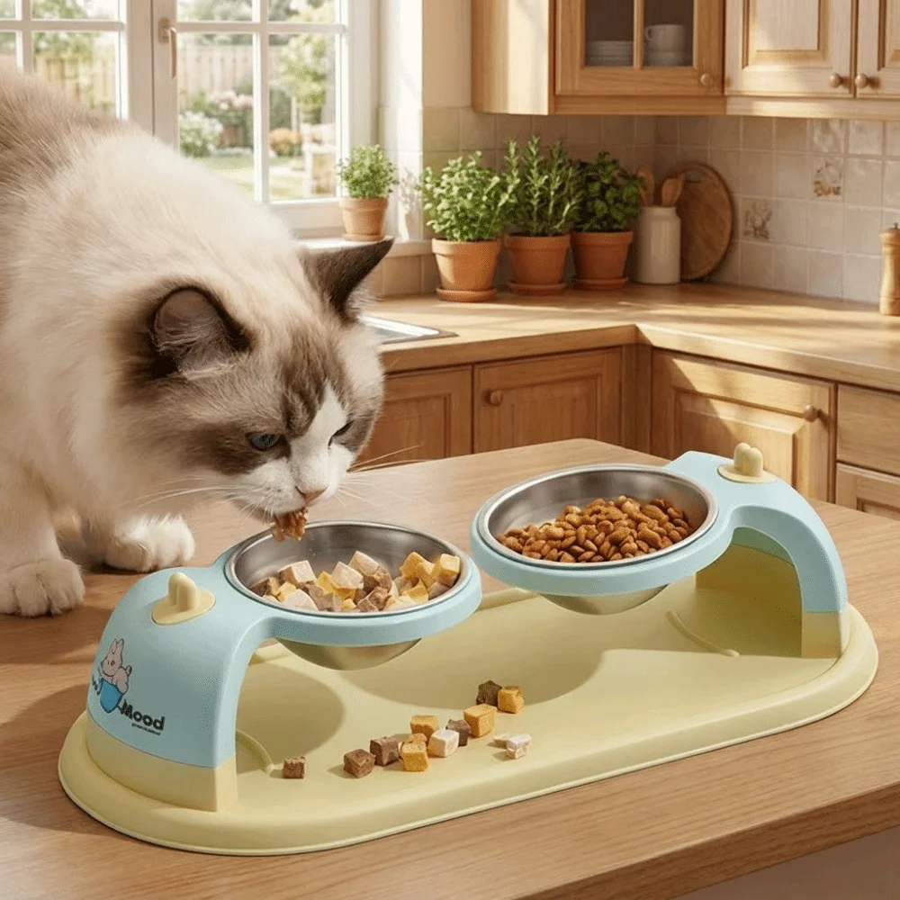 Dog Food Bowl Cartoon Elevated Pet Feeder Anti-Leak Anti-Tipping Neck-Protecting Non-Slip Base 1005012547715251