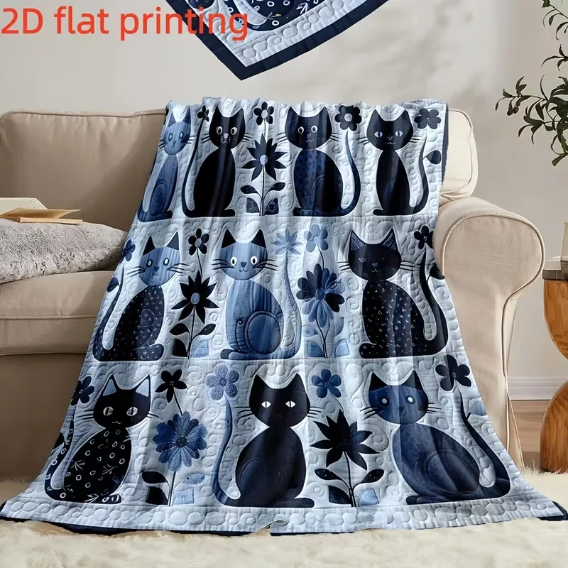 Flannel Blanket with Black Cat and White Paws (1pc) 1005012548350970