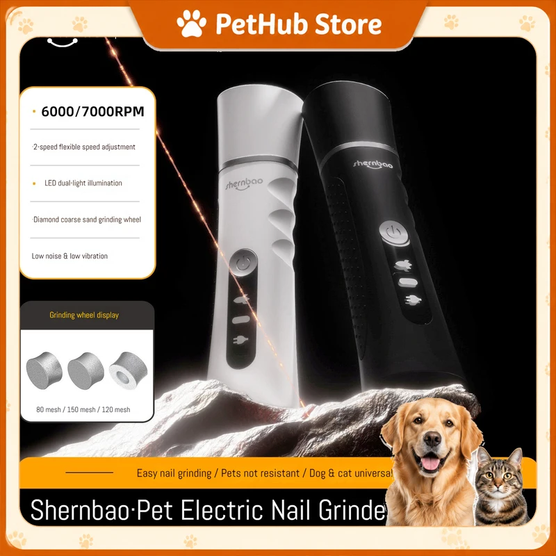 Shernbao Electric Pet Nail Grinder 2 Speed Led Double Light Low Noise Low Vibration 3 Grinding 1005012549525483