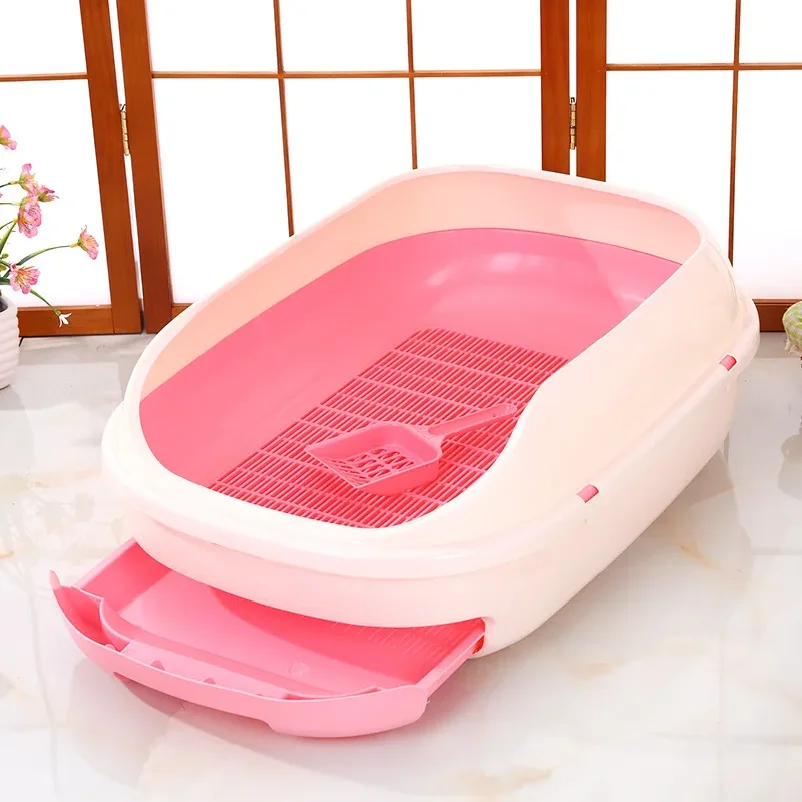 Semi-Enclosed Double-Layer Drawer Cat Litter Box, Large Grid Toilet for Active Cats 1005012551017471