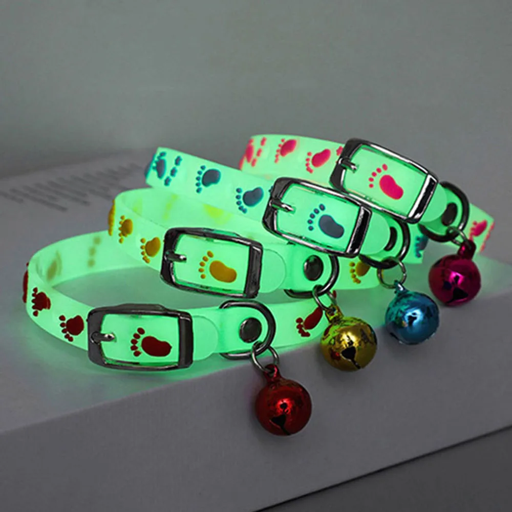 Luminous Cat Necklace Glowing Small Dog Collar Anti-Loss Fluorescent Silicone Bell Neck Ring Pet 1005012551262536