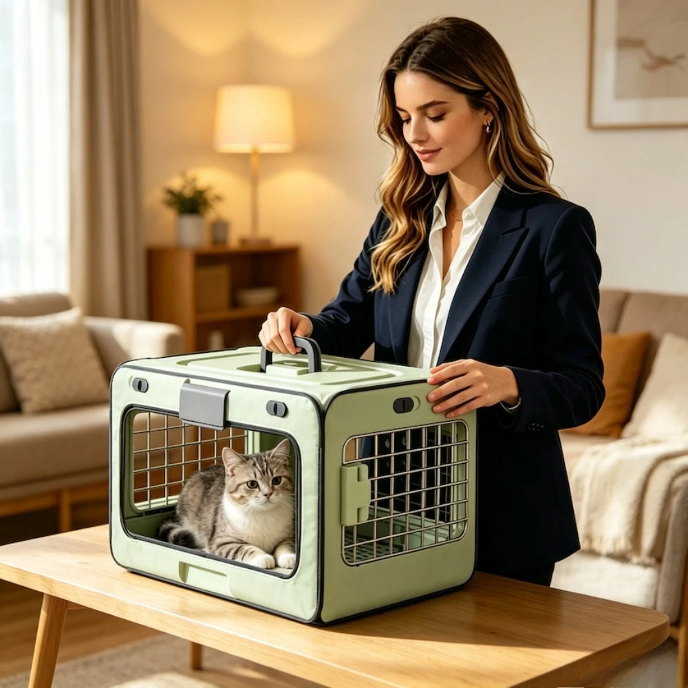 Drop-Resistant Folding Puppy Crate Cat Travel Cage Breathable with Handle Pet Car 1005012554483451
