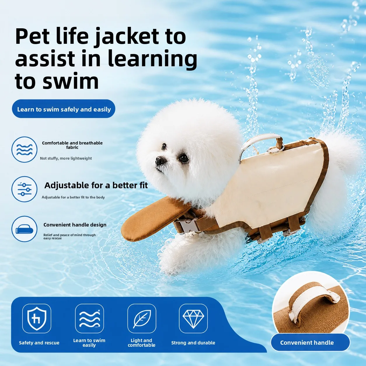 Dog Life Jacket Rescue Handle, Pet Swimming Vest Chin Float 1005012556240542