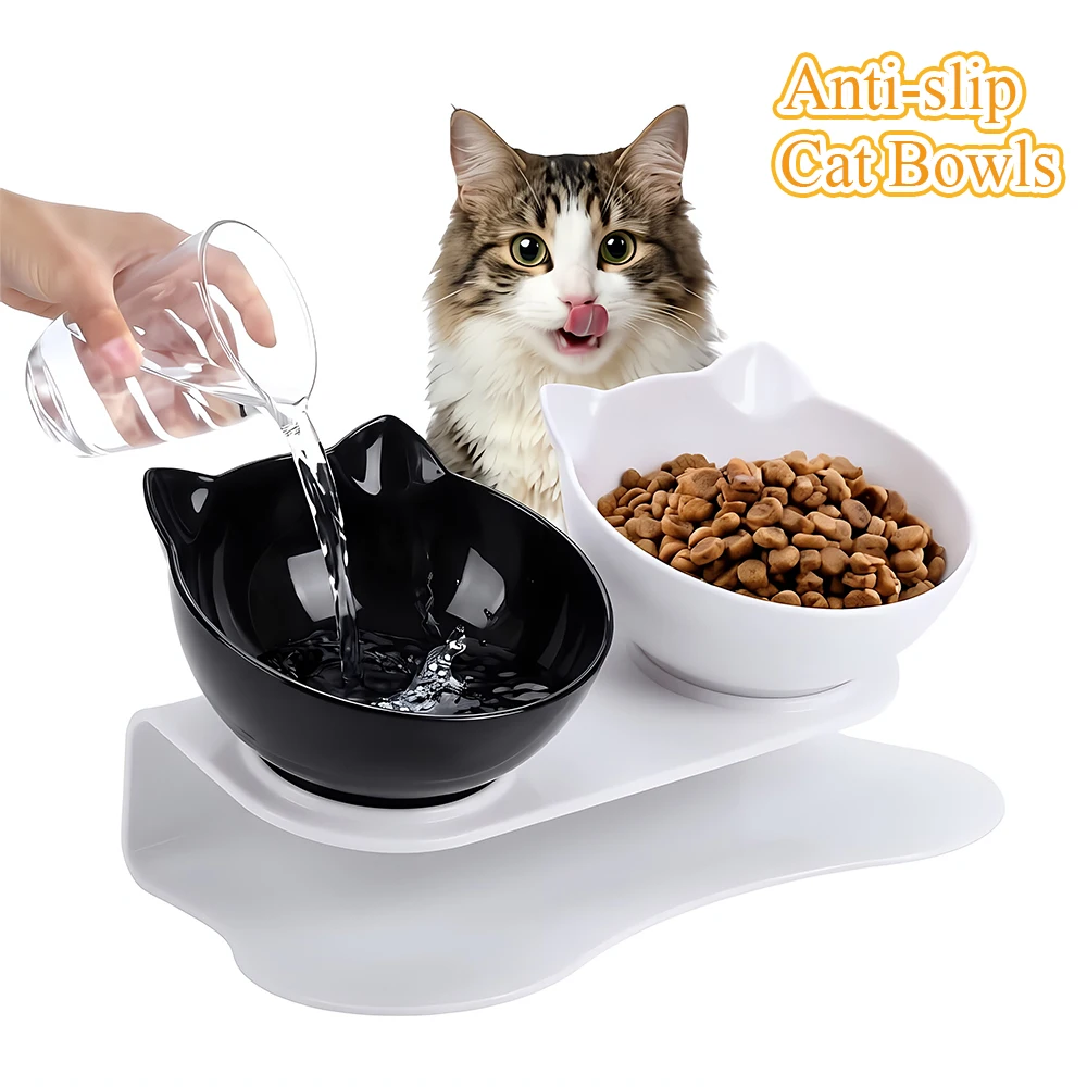 Cute Cat Ear Double Bowls for Cats Food and Water Raised Stand Kitten Feeding Bowl Cervical 1005012559428703