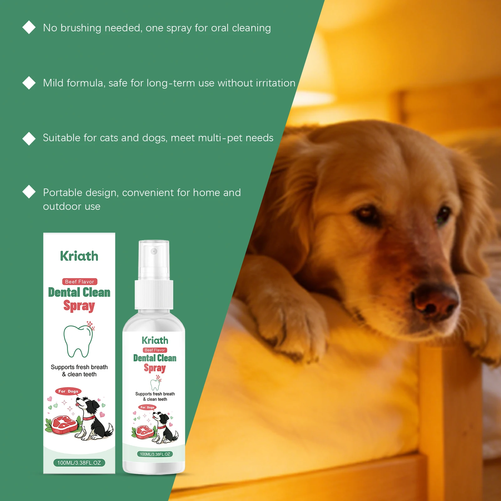Dog Oral Care Spray Pet Dental Breath Freshen Reduces Plaque Tartar Buildup Eliminates Bad Breath 1005012559732571