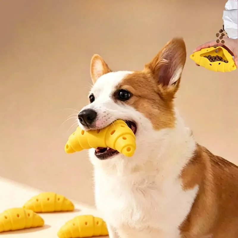 Dog Chew Food Puzzle Toy Chew-Resistant Simulated Silicone Cow Horn Bun Puppy Toy Dental Cleaning 1005012559909025