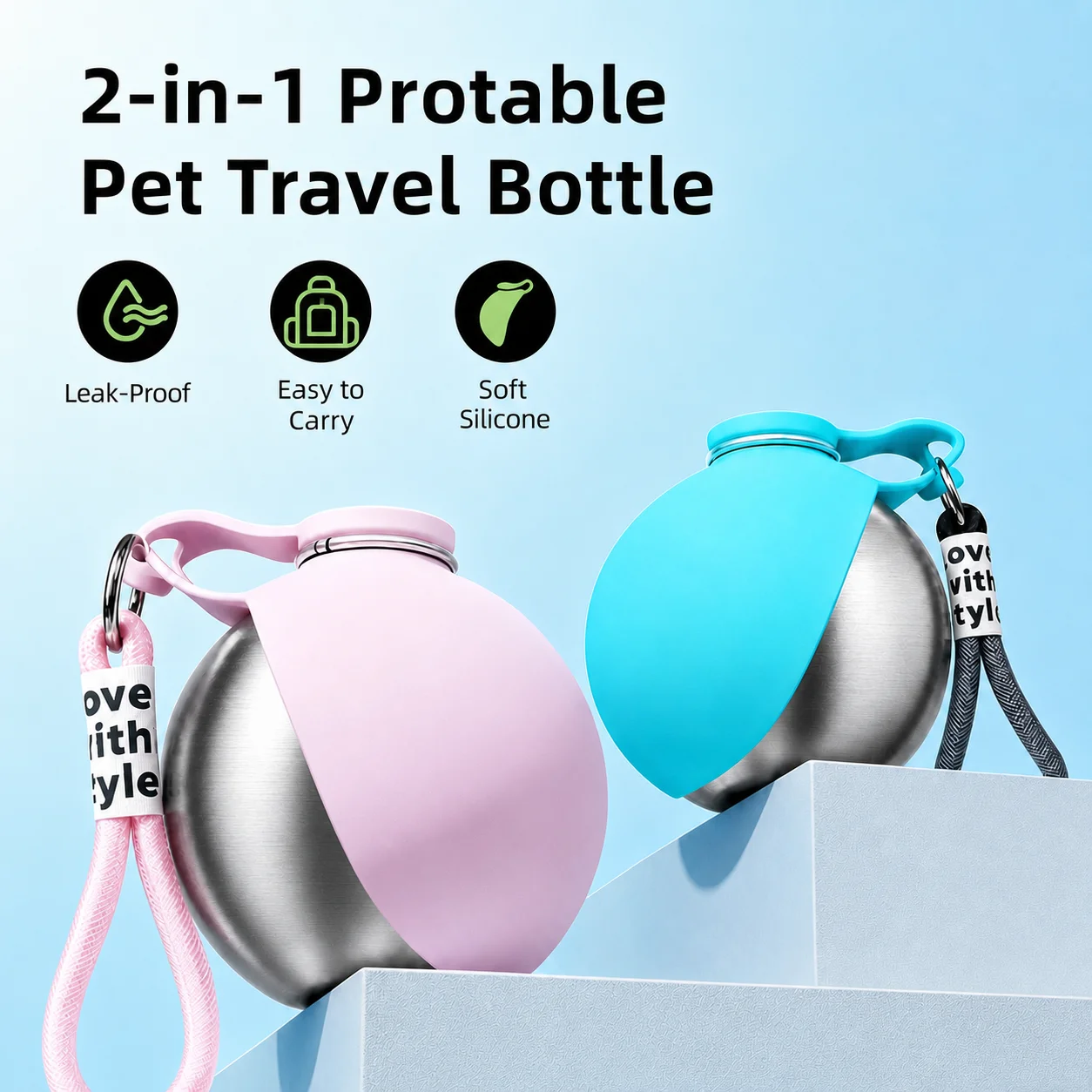 10oz Stainless Steel Pet Travel Water Bottle with Foldable Bowl 1005012560794406