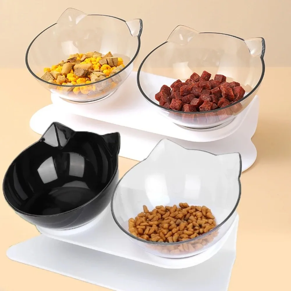 Double Cat Bowls 15° Tilted Raised Pet Feeder with Stand Food Water Bowels for Kittens Puppies 1005012565222802