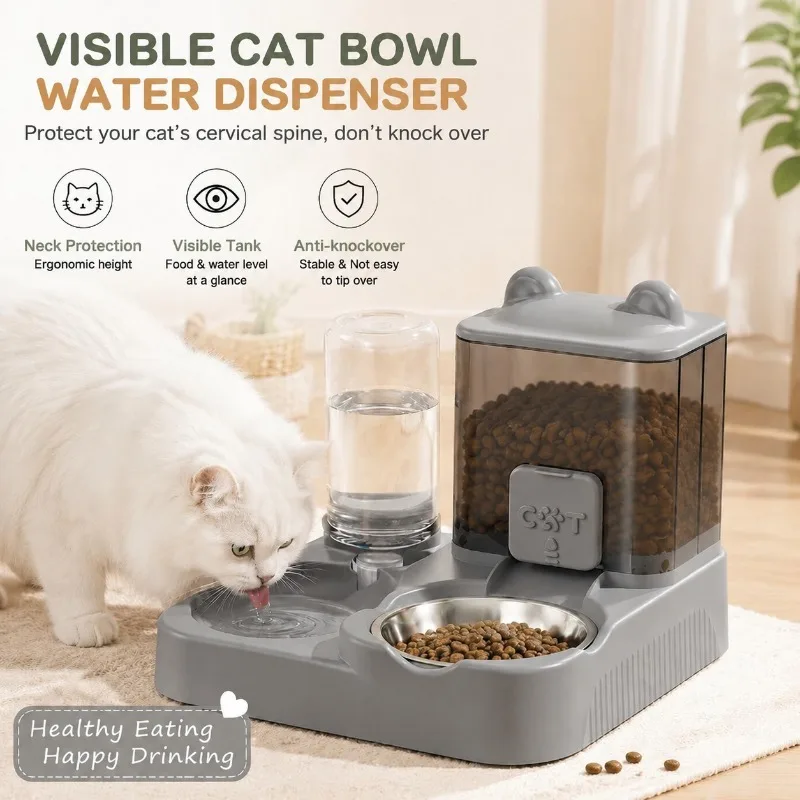 Pet Feeder Automatic Water Dispenser Large Capacity Visible Cat Food Bowl Dog Drinking (2 in 1) 1005012567912281