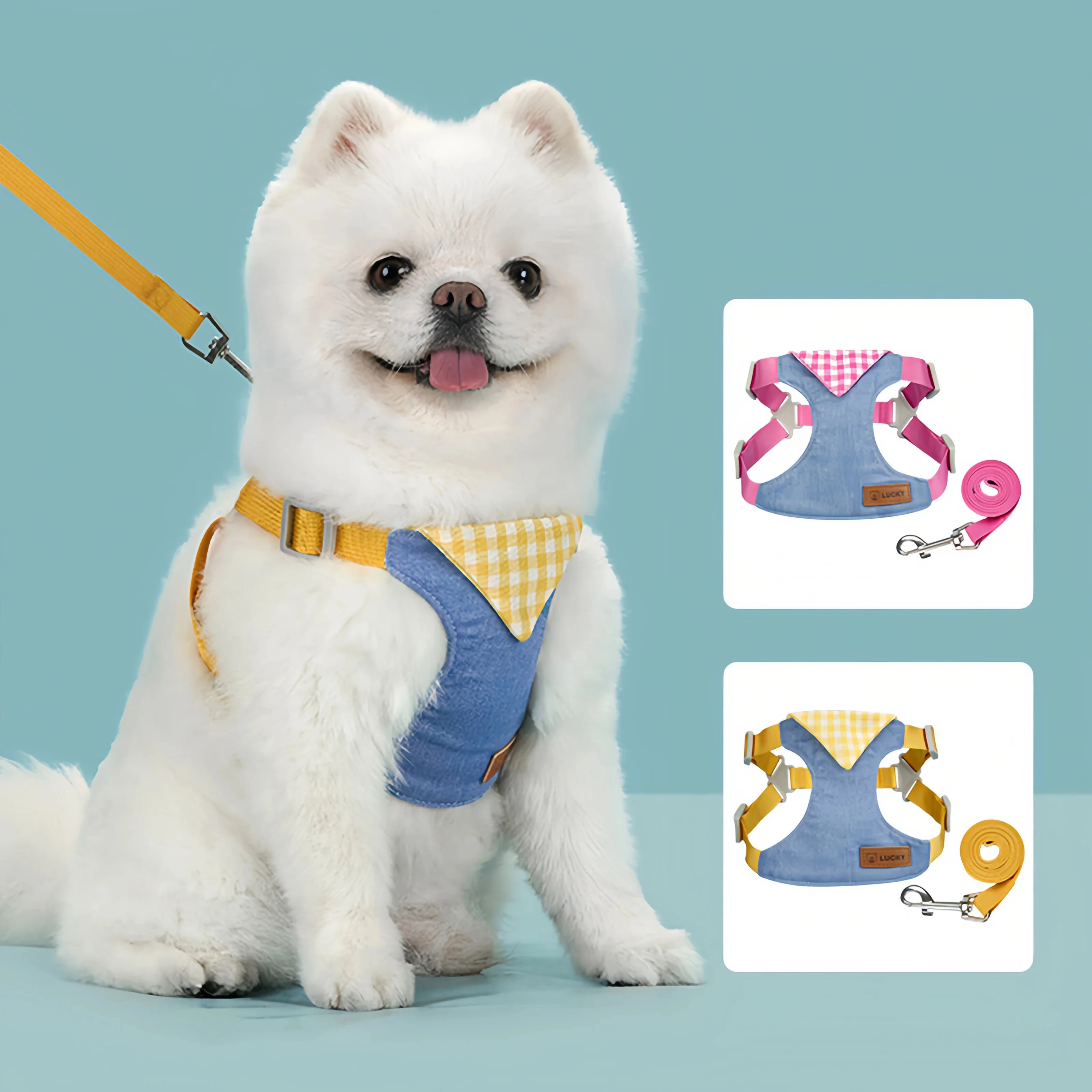 Dog Outdoor Walking Harness Pet Supplies Pet Dog Denim Harness and Leash Set Adjustable No Pull 1005012572409805