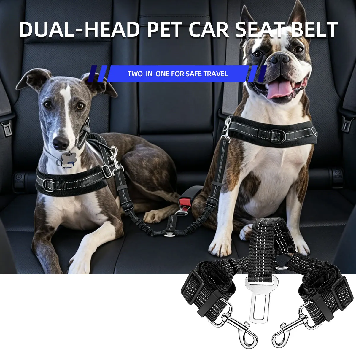 Adjustable Elastic Pet Car Seat Belt with Shock Double Dog Safety Car Travel Dog 1005012573388154