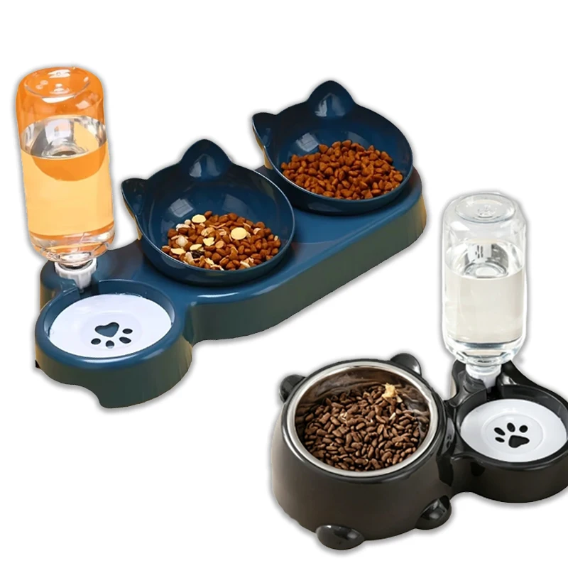 Anti-Tip Cat Pet Feeder Automatic Water Dispenser Double and Single Bowl for Small Dogs Cats (3 in 1) 1005012573585489