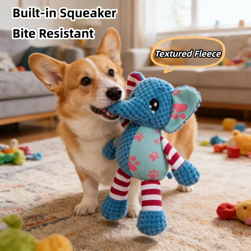 Squeaky Dog Chew Toy Cute Plush Elephant Durable Bite Resistant Teeth Cleaning Soft Toy for Dogs 1005012574292795