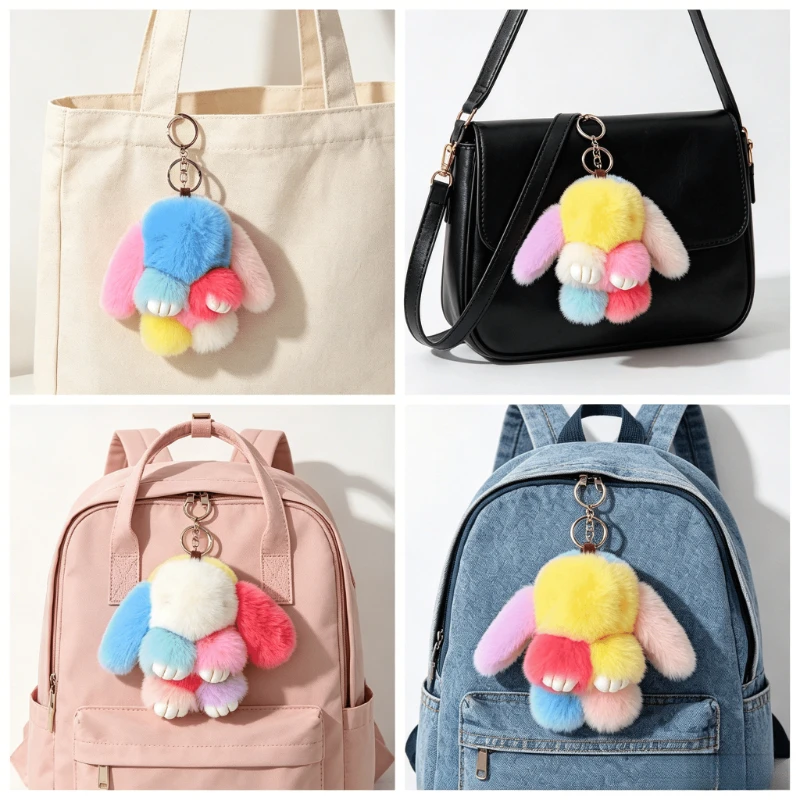 Cute Plush Rabbit Backpack Accessories Faux Angora Pendant Dead Keychain Bag Hanging Ornament 1005012574724338