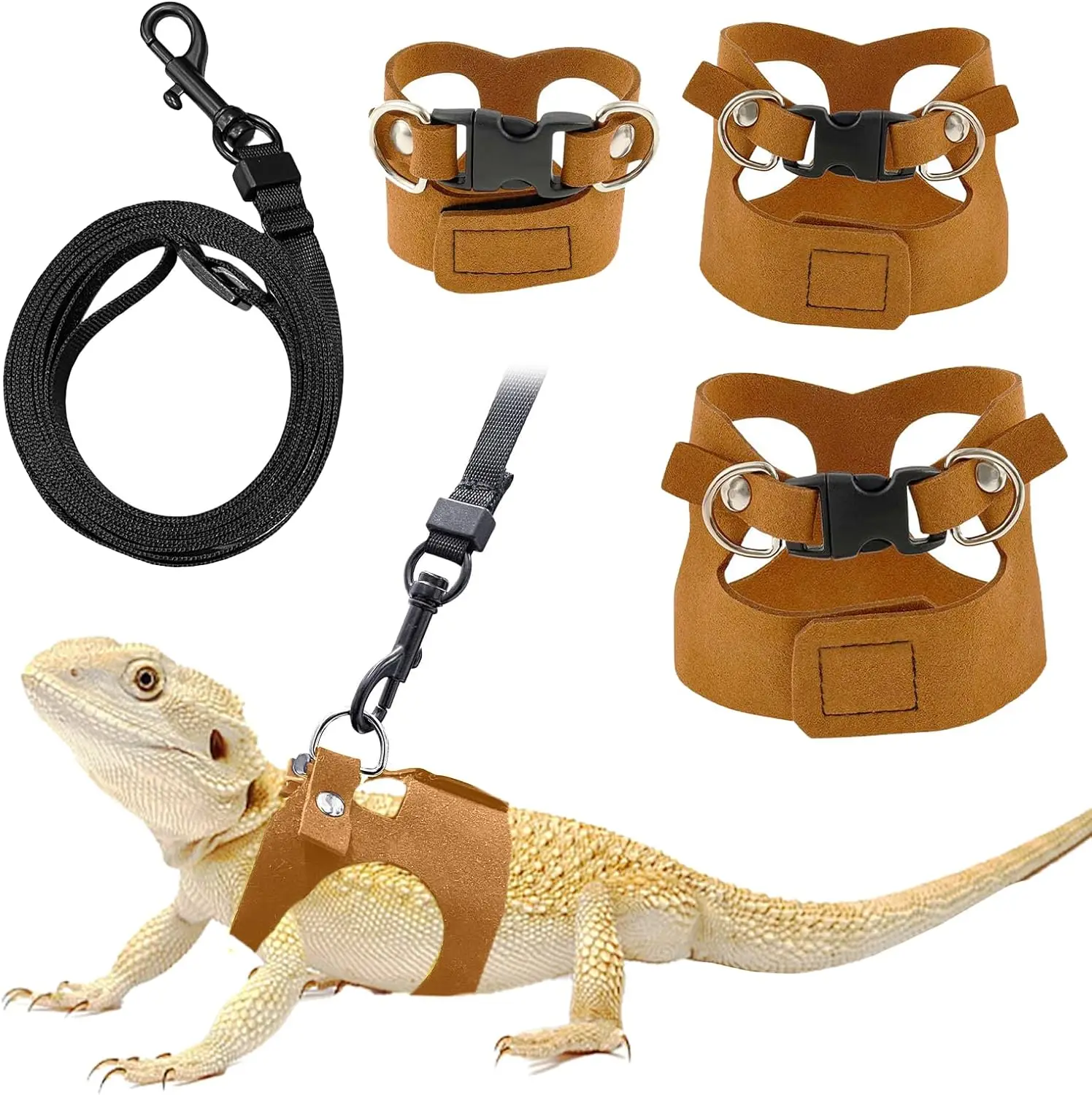Bearded Dragon Harness and Leash Set, 3 Size Adjustable Soft Leather Reptile Leash 1005012580274804