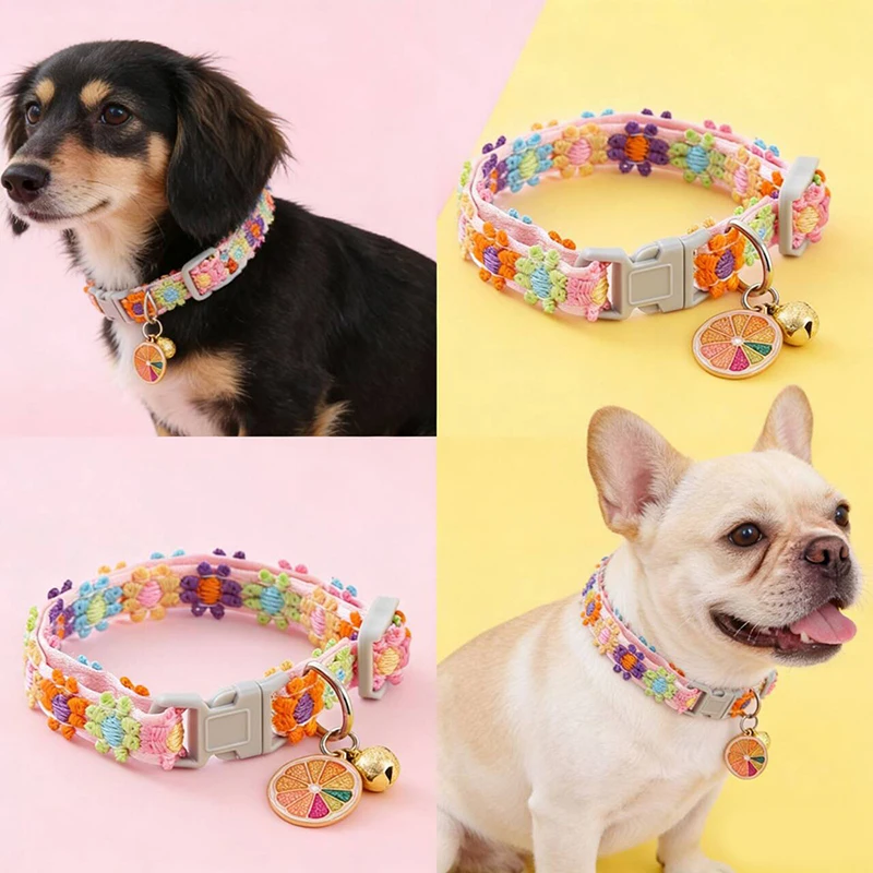 Pet Collar with Bell Colorful Flower Dog Puppy Kitten Adjustable Safety Ring Necklace Accessories 1005012584260875