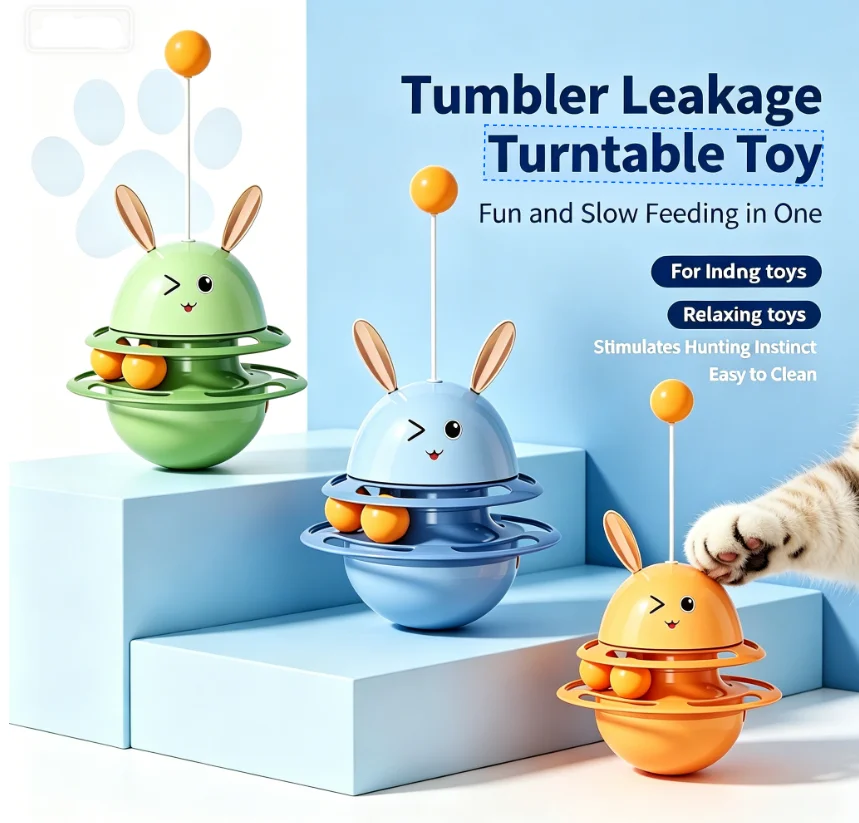 Multi-Functional Cat Puzzle Feeder Toy Tumbler Solid Wood Long Rod Feather Teaser Wand Self-Play 1005012584544403