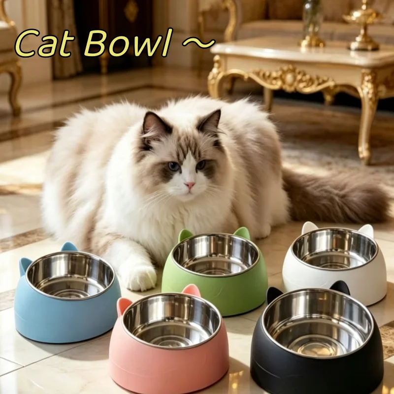 Cat Bowl Creative Inclined Kitten Puppy Food Feeding Bowls Stainless Steel Cats Drinking Feeder Pet 1005012584796165