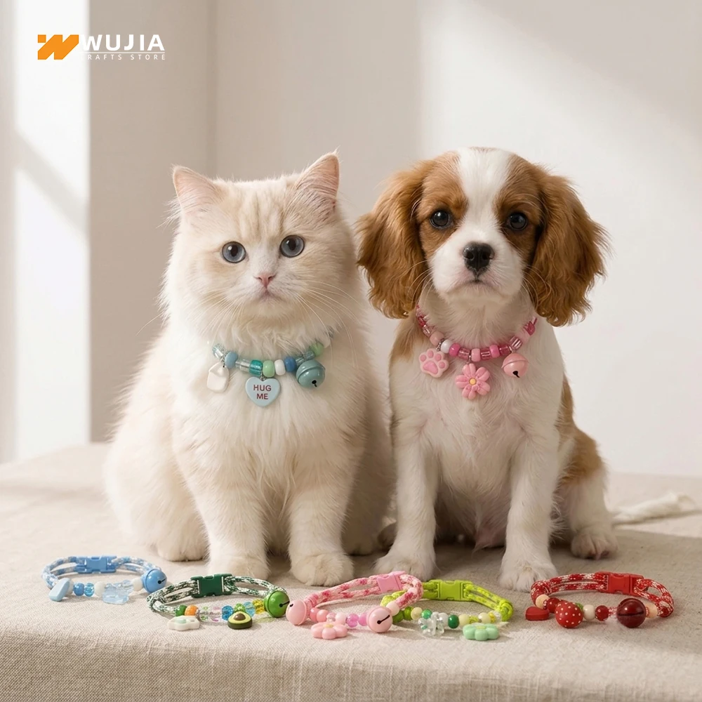 Cute Pet Beaded Necklace Cat Dog Collar Adjustable Colorful Rope Bell Collar Anti-Lost Safety 1005012586252100