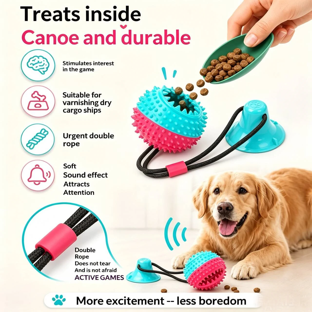 Pet Dog Puppy Molar Bite Toy Tug Rope Ball Chew Toys Tooth Cleaning Suction Cup (1 Pcs) 1005012589239248