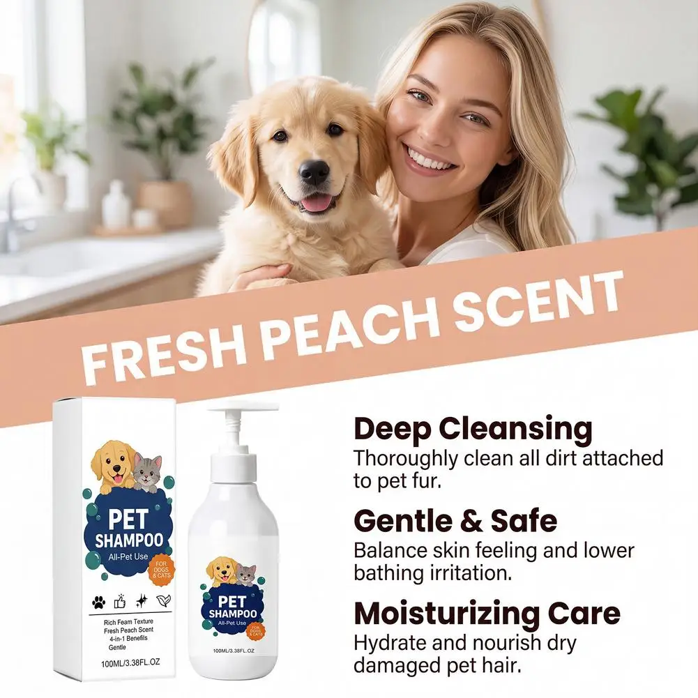 5PCS 4-In-1 Pet Shampoo for Dogs & Cats 100ml – Gentle Foaming Cleaner with Peach Scent 1005012626862873