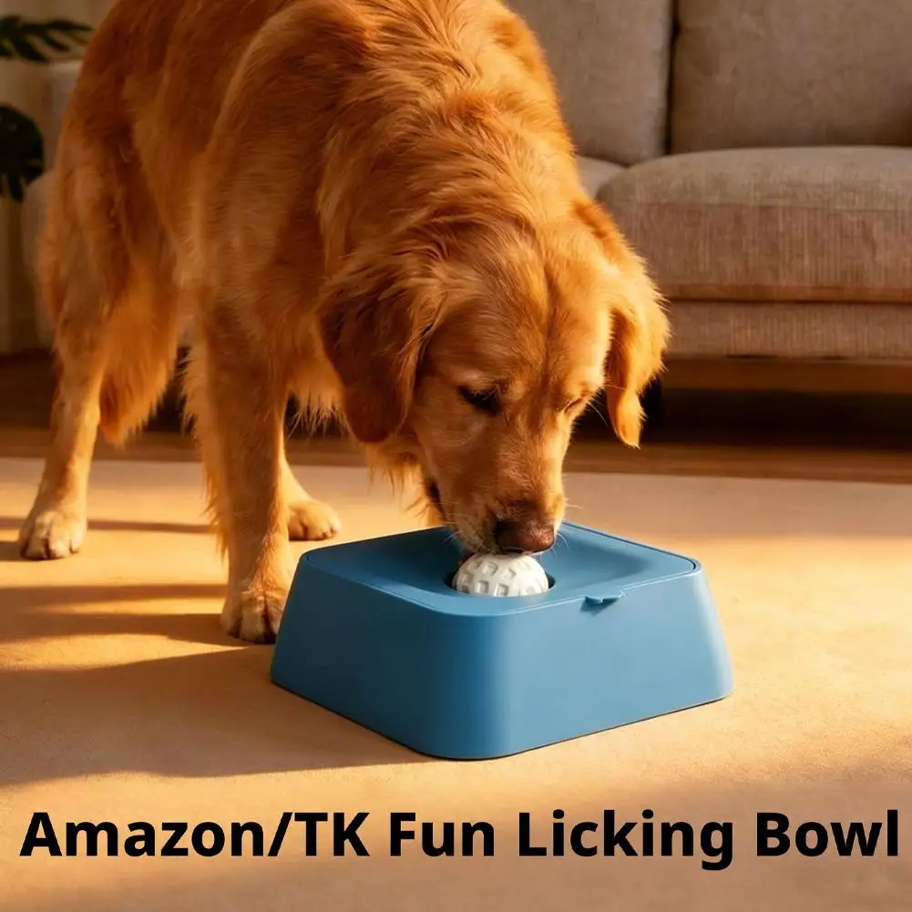 Dog Lick Bowl with Rolling Ball Large Capacity Pet Slow Feeder Blue Black Enjoy Eating for Cats 1005012654004970
