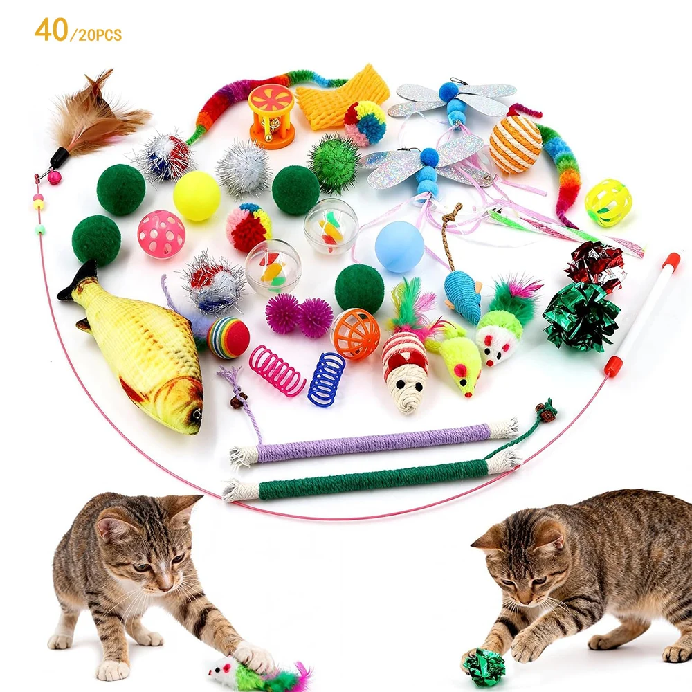 Cat Toys Variety Pack for 20/40 Pieces Combination of Various Plastic Toys and Plush Toys Suitable 1005012669180084
