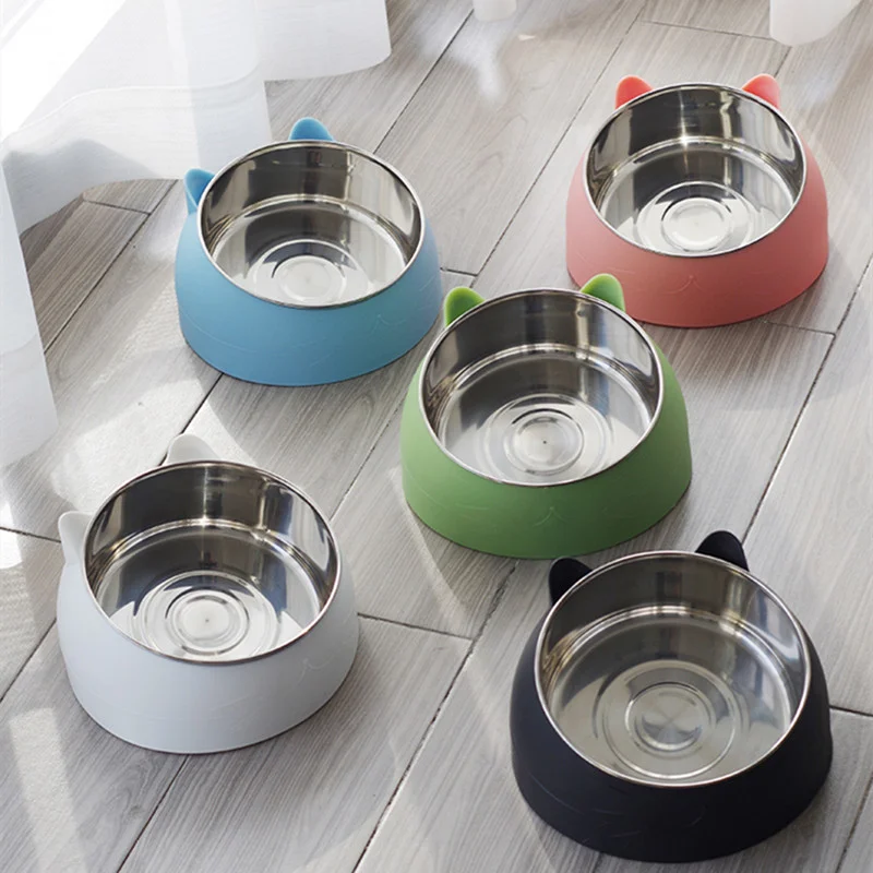 Cat Bowl Creative Inclined Kitten Puppy Food Feeding Bowls Stainless Steel Cats Drinking Feeder Pet 1005012670938112