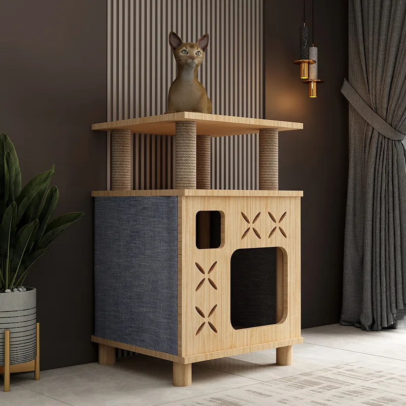 Cat Tree Tower for Indoor Cats Solid Pine Wood Climbing Frame Natural Sisal Rope Scratching Post 1005012707699302
