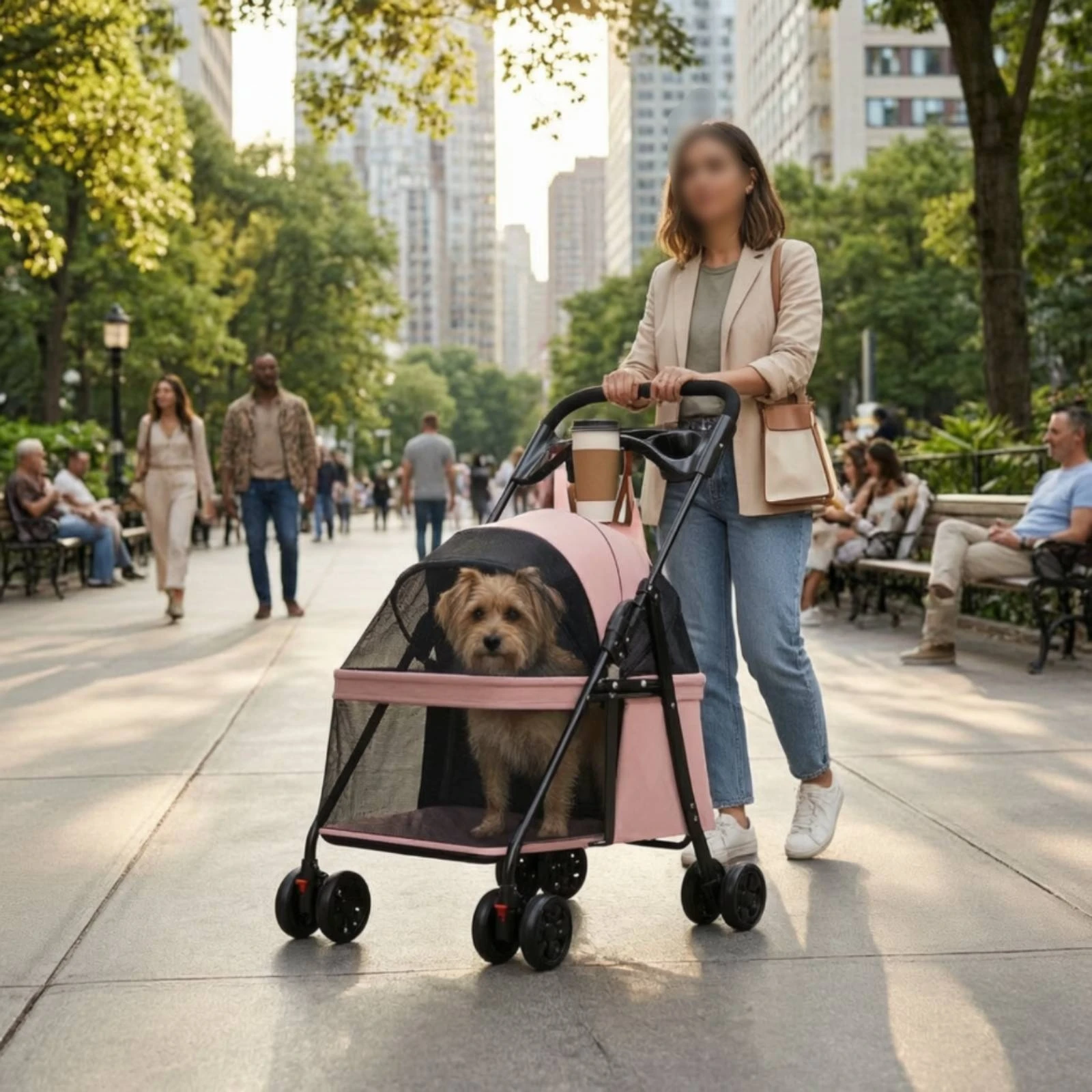 Pet Stroller with Tray Compact Foldable Smooth-Rolling Sturdy for Small Dogs, Outdoor Walking 1005012720823387