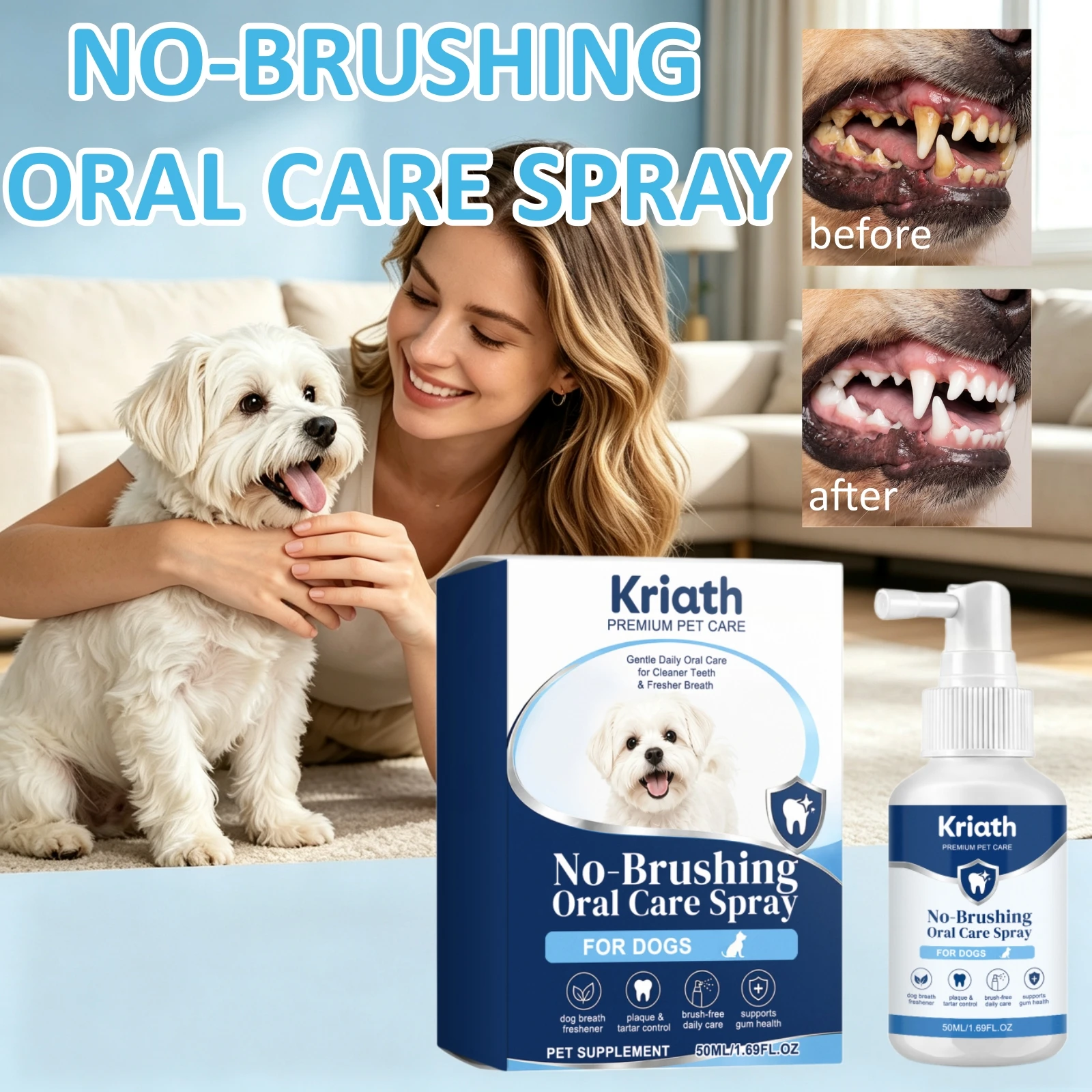 Dog Oral Care Spray No Brushing Dental Hygiene Gum Health Best Daily Support For Dogs Plaque Tartar 1005012741664849
