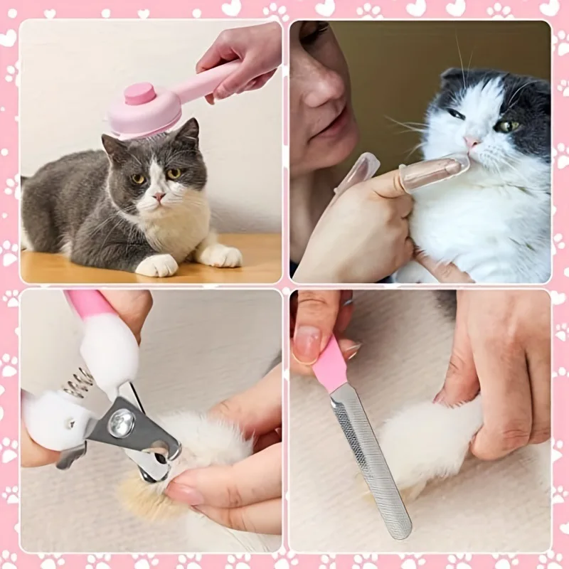 Cat grooming kit, including pet nail clippers and files, mini massage brush 1005012745629166
