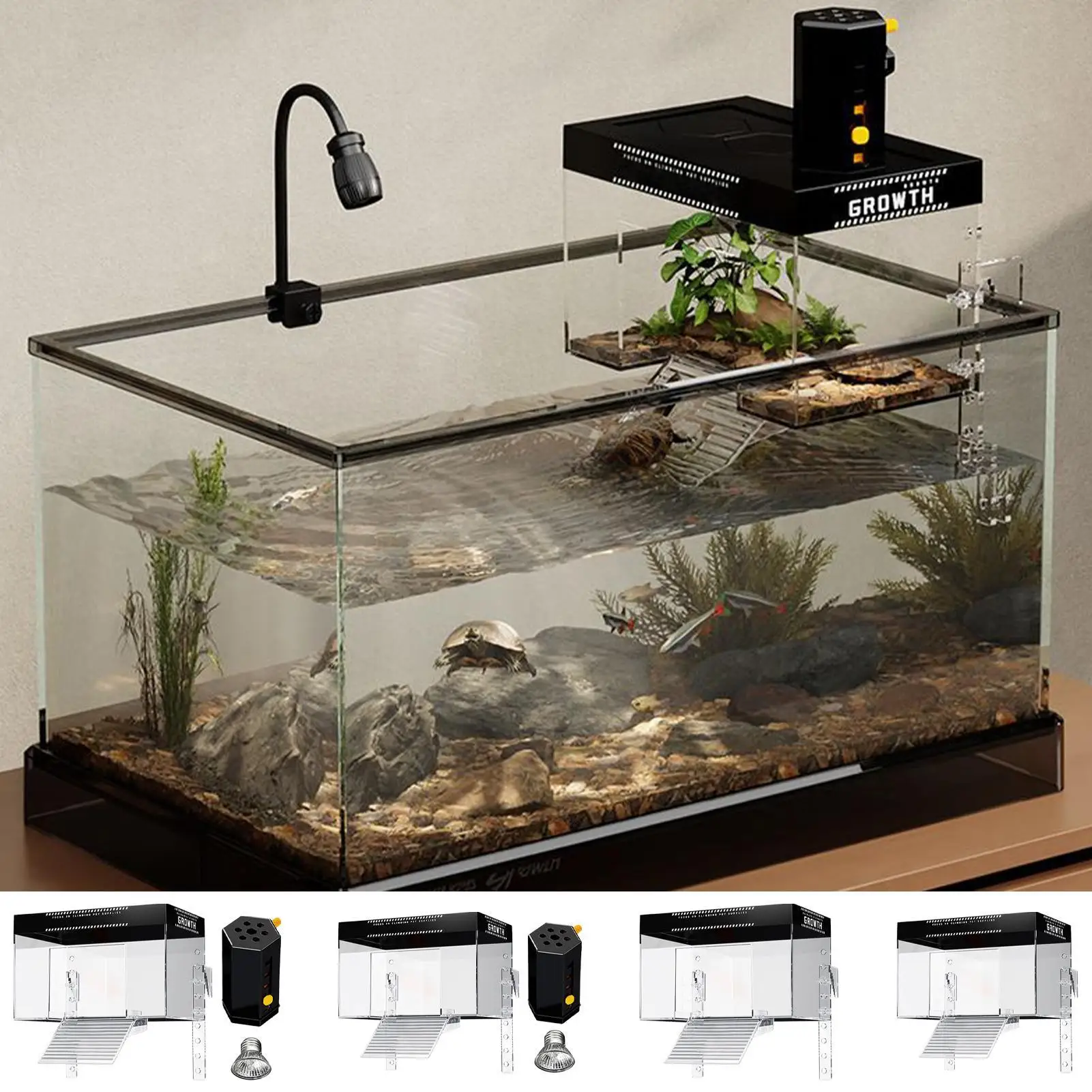 Turtle Tank Basking Area Anti-Slip Reptile Resting Land Animal Observation with Ramp Aquatic 1005012765207429
