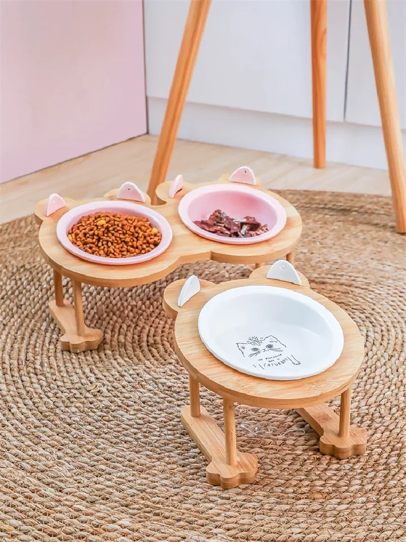 Ceramic Cat Bowl Dog Single and Double Pet Feeder Water with Stand Feeding Dish Food Pets Supplies 1005012765219172