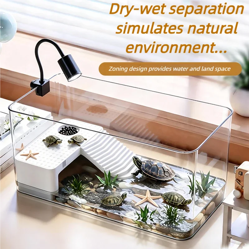 Transparent Reptile Terrarium Tank with Basking Area for Pet Turtles Hermit Crabs Tortoises 1005012773645916