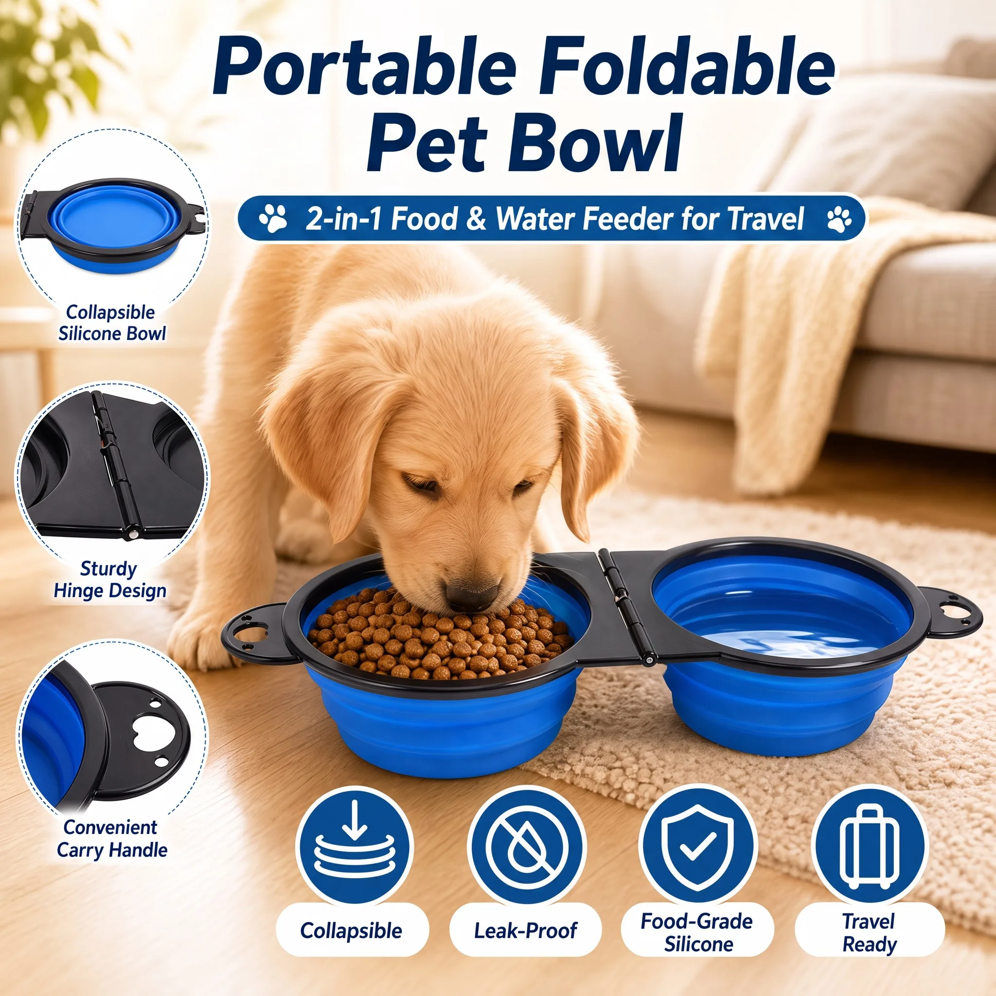 2-In-1 Foldable Dual Bowl Feeding Portable Outdoor Travel Dog Cat Drinking Pet Supplies (1 Piece) 1005012807067576