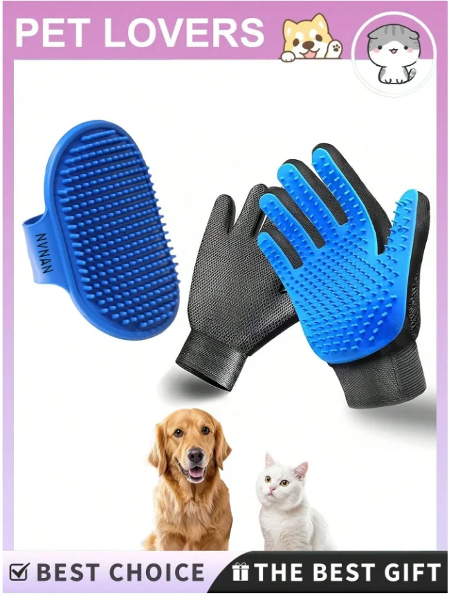 Pet Grooming Kit Hair Remover Glove + Bath Brush Set Dog Cat Massage Shower Deshedding for Dogs Cats 1005012813052282
